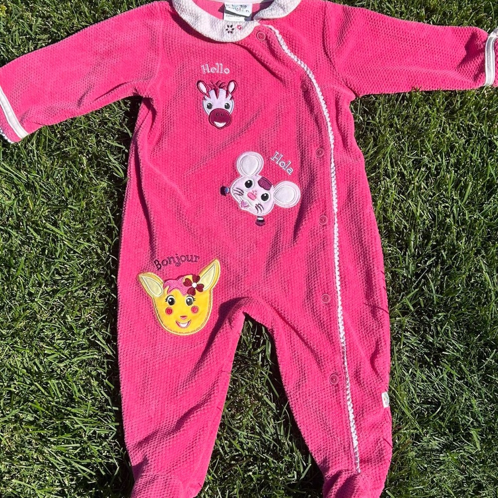 Baby Einstein Pink Kids One Piece Footies with Bilingual Animal Print
